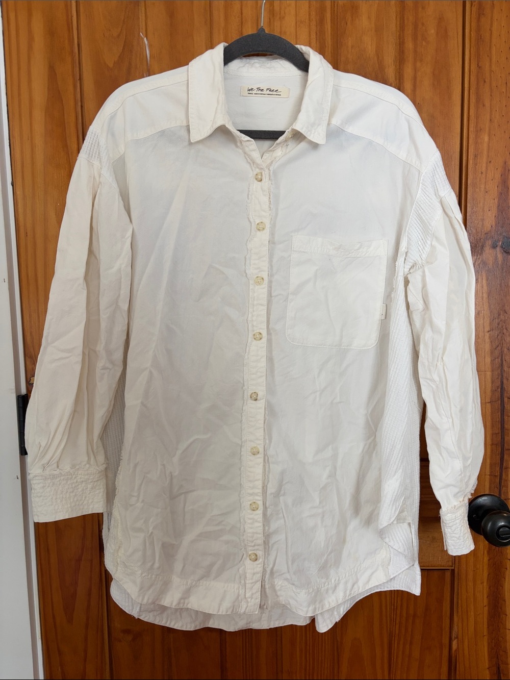 We the Free People White Cream Button-Down Shirt Small Long Sleeve Cotton